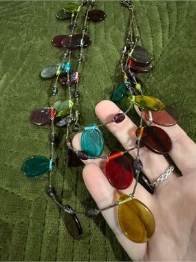 Vintage Y2K Funky Multicolor Teardrop Glass Bead Necklace - Women Jewelry